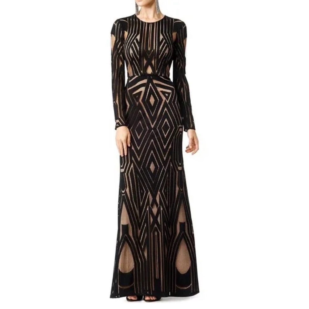 BCBGMaxAzria Black Geometric Cutout Maxi Dress